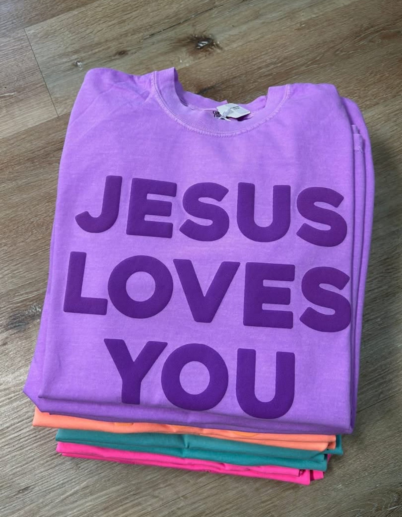 LOVE LIKE JESUS Neon Purple Puff Print Tee