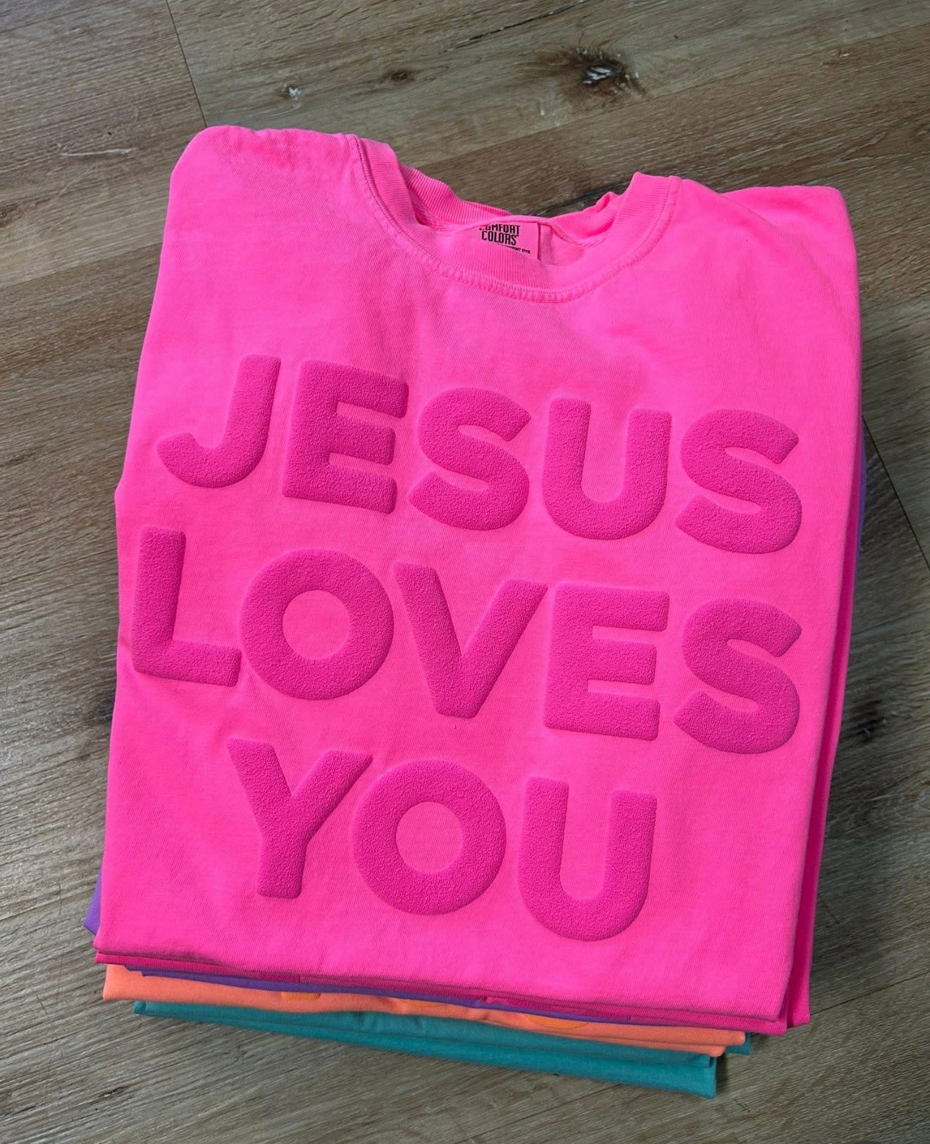 LOVE LIKE JESUS Neon Pink Puff Print Tee