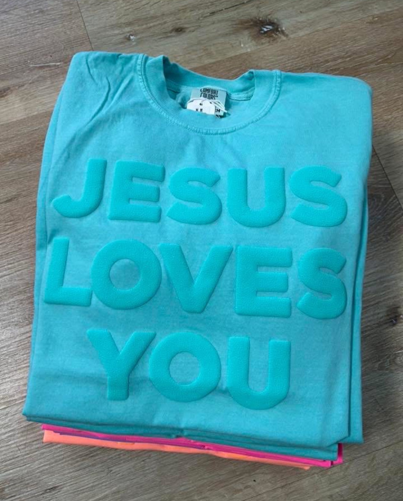 JESUS LOVES YOU Chalky Mint Puff Print Tee