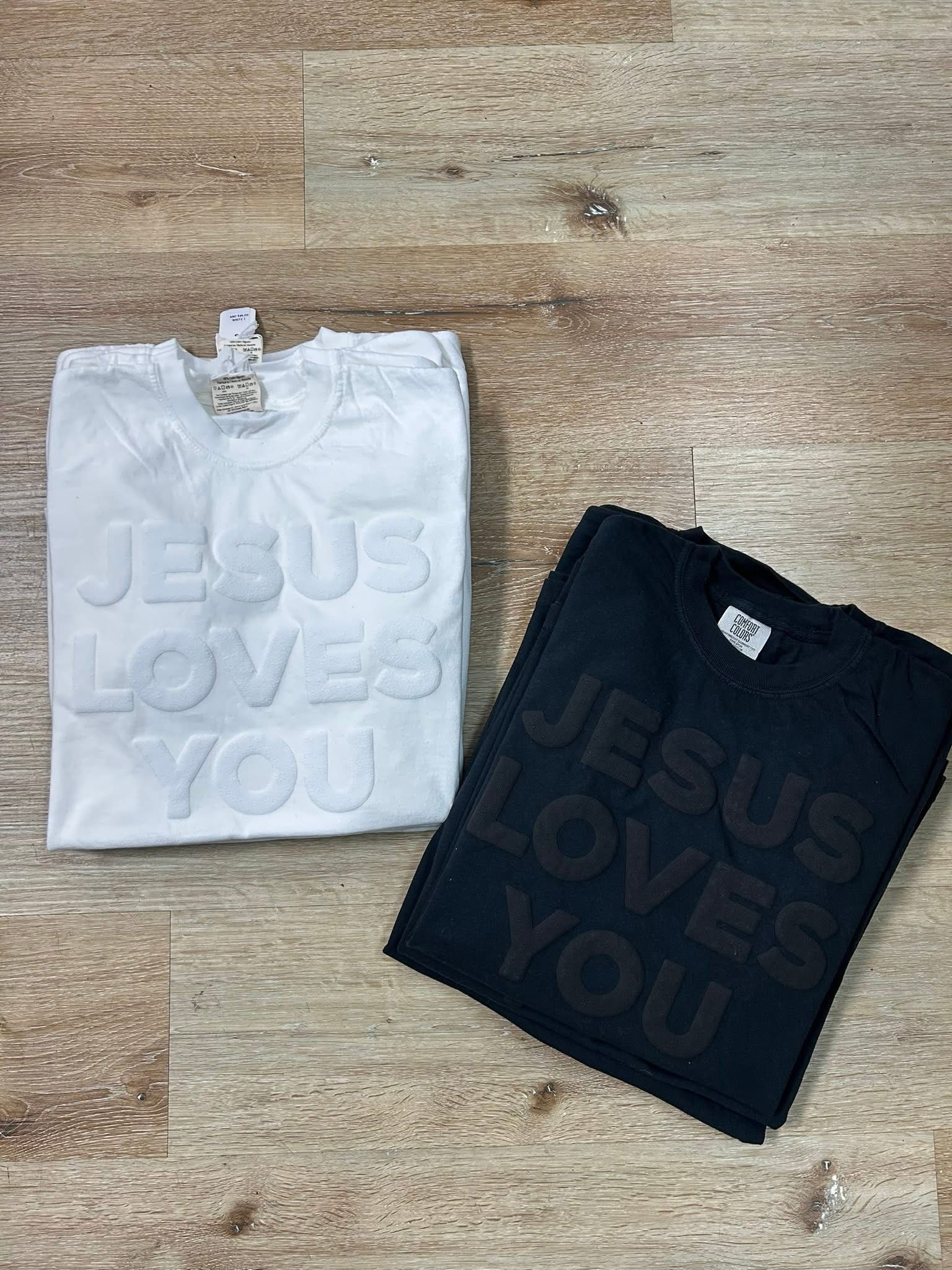 JESUS LOVES YOU Black Puff Print Tee